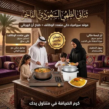 ثُنائي الطَّهي السُّعودي الفاخِر (موقد سيراميك ذكي متعدد الوظائف + طباخ أرز كهربائي)